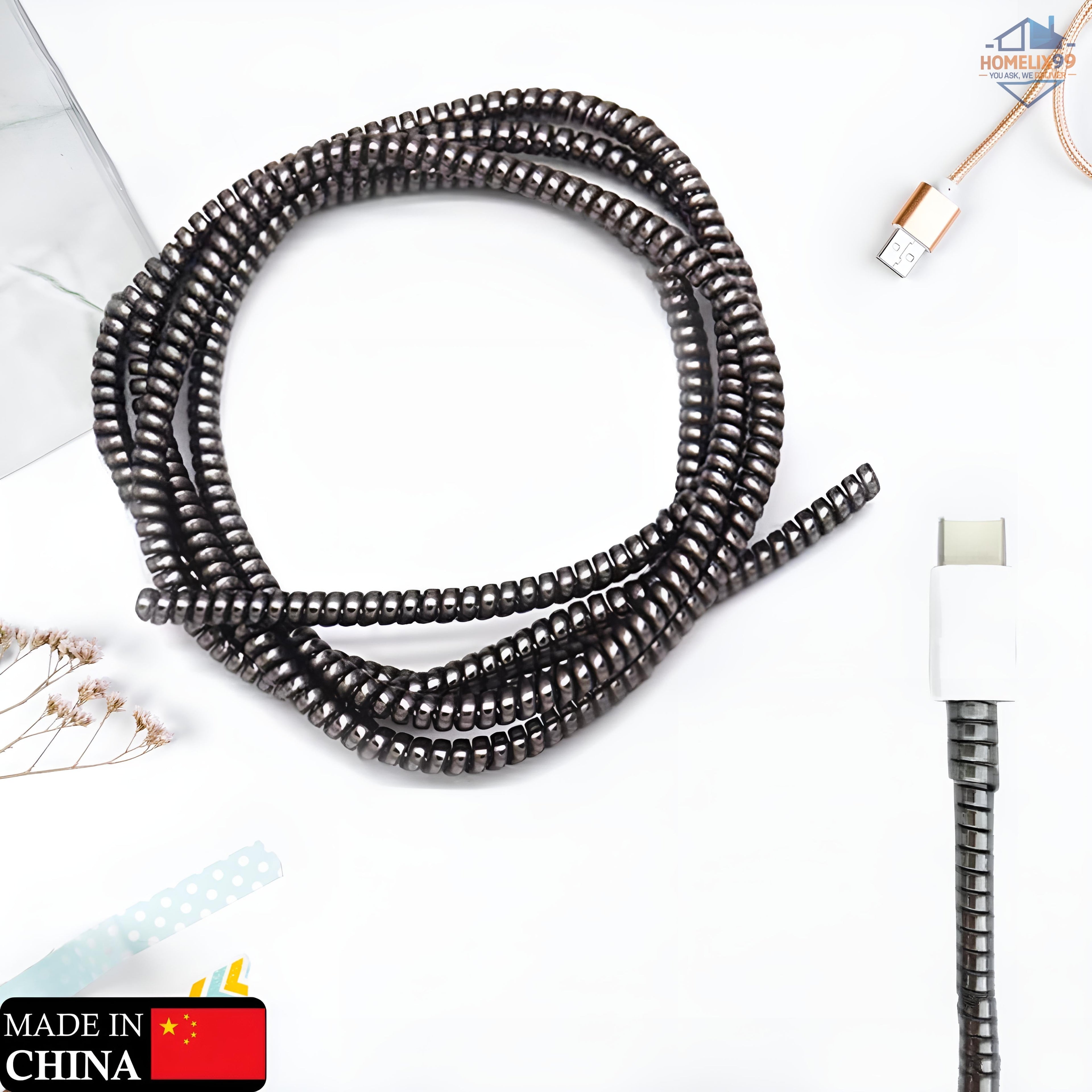 Metallic Spiral Cable Protector Wrap – Anti-Chew & Tangle-Free Cord Saver (Universal Fit)