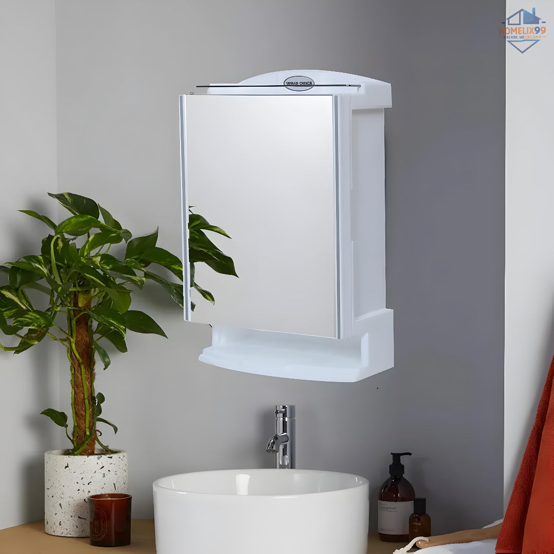 Urban Choice White Bathroom Cabinet with Mirror – Dustproof PPCP Plastic Wall Storage