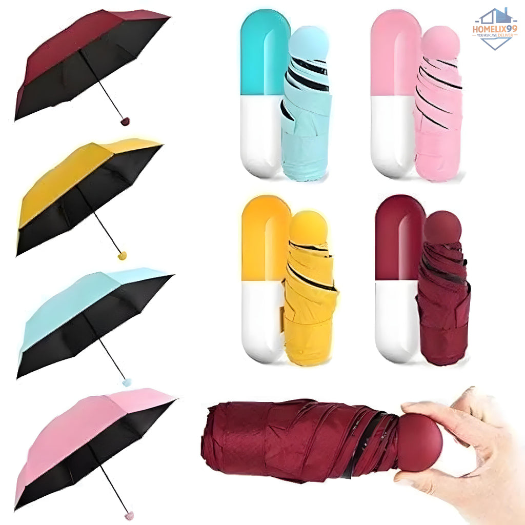 Capsule Folding Umbrella – Compact, Stylish, UV & Rain Protection (Random Color)