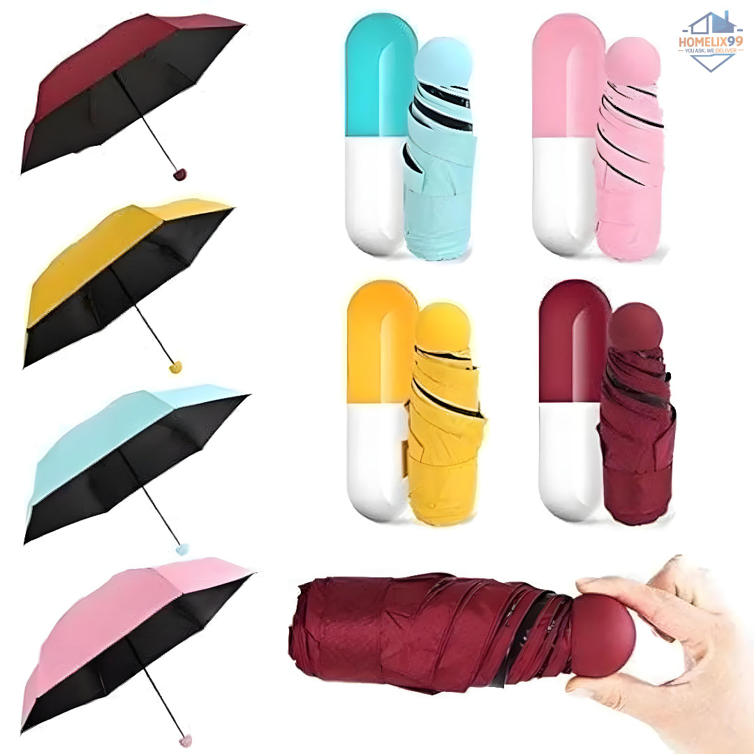 Capsule Folding Umbrella – Compact, Stylish, UV & Rain Protection (Random Color)