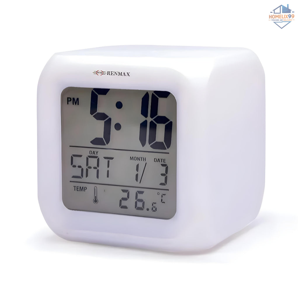 ⏰ Color Changing Digital LCD Alarm Clock – LED Cube with Temperature Display & Night Light 🌈
