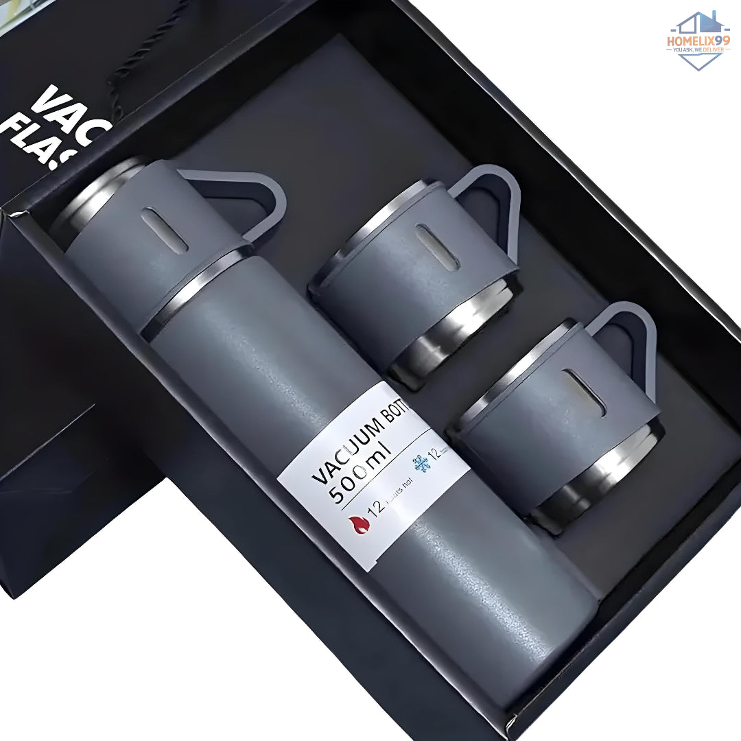 Double Wall Stainless Steel Vacuum Flask – 500ml Hot & Cold Thermos Bottle with Built-in Cup