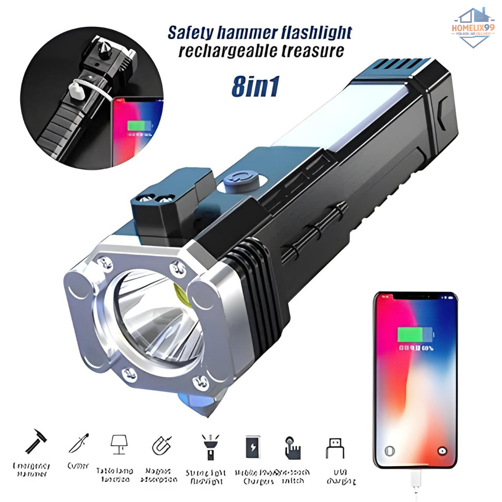Rechargeable LED Torch with Emergency Tools – Ultra-Bright 3W Flashlight