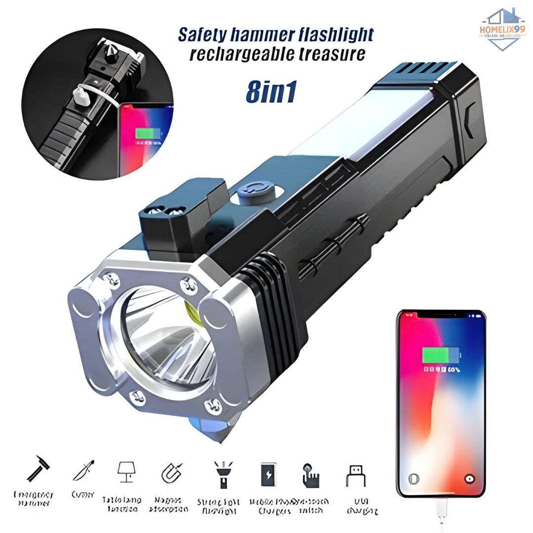 Rechargeable LED Torch with Emergency Tools – Ultra-Bright 3W Flashlight