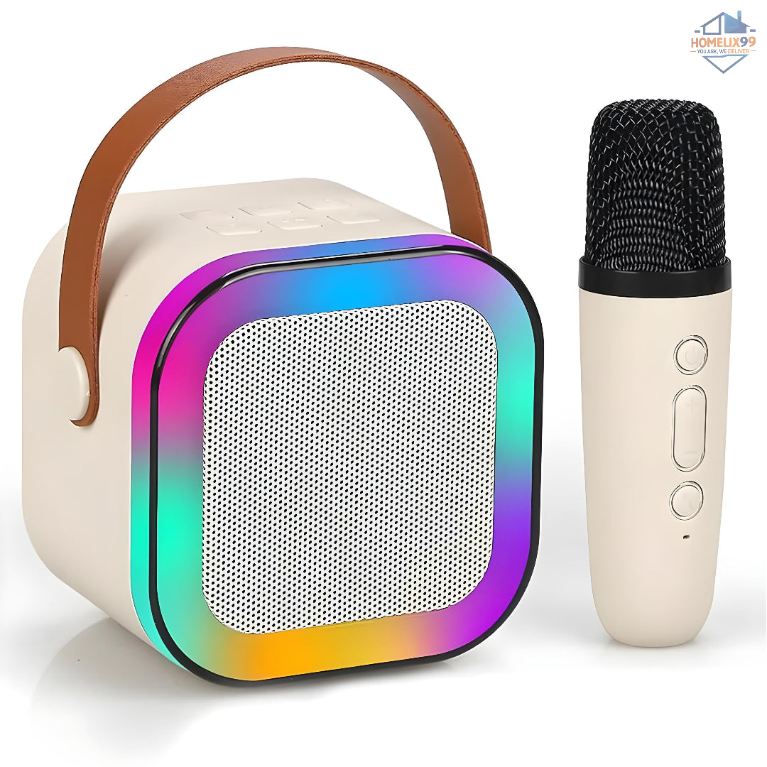 Mini Bluetooth Karaoke Machine for Kids – Wireless Speaker with Mic, Voice Changer & LED Lights