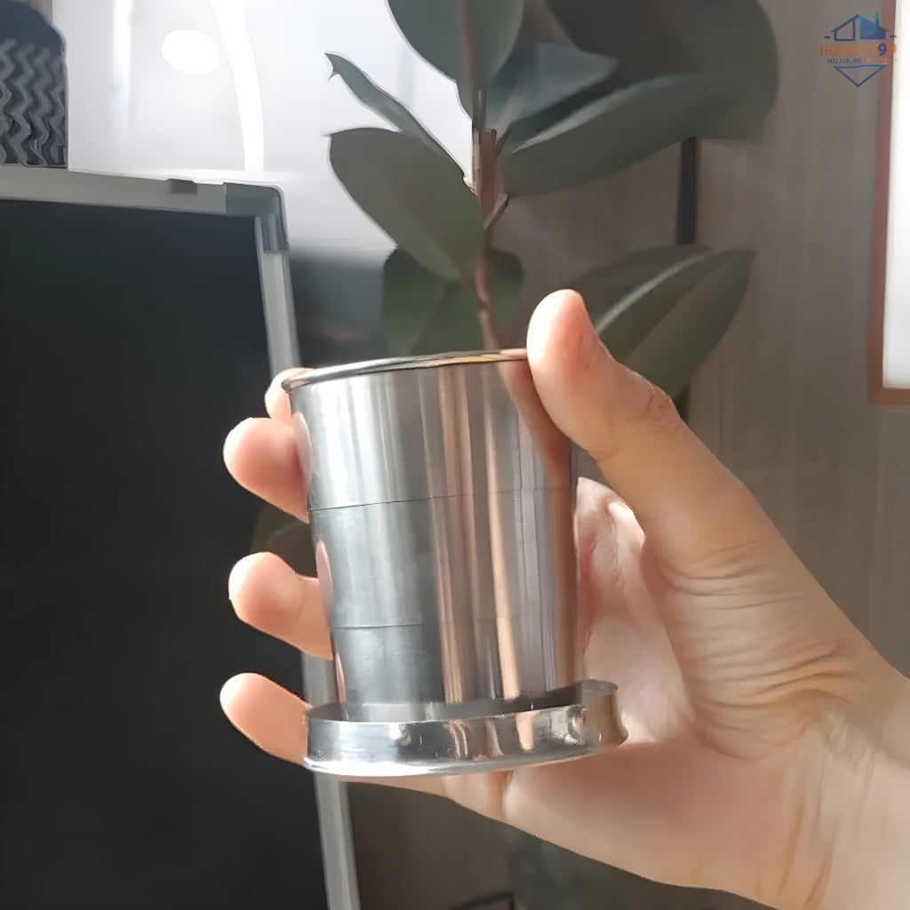 🥤 Stainless Steel Collapsible Travel Cup – Pocket-Sized Hydration for On-the-Go 🏕️