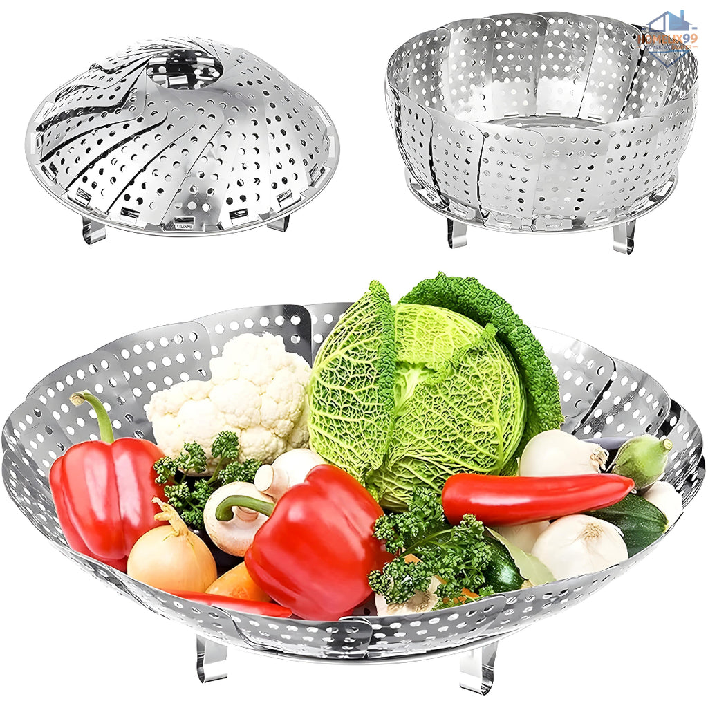 SS Vegetable Steamer Basket – Foldable & Healthy Cooking Essential 🥦🍲