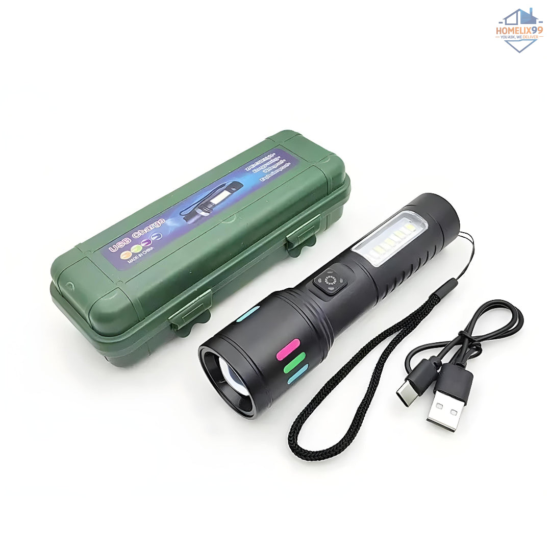White Laser Long-Range Flashlight – Zoomable LED Torch with Sleek Aluminum Body