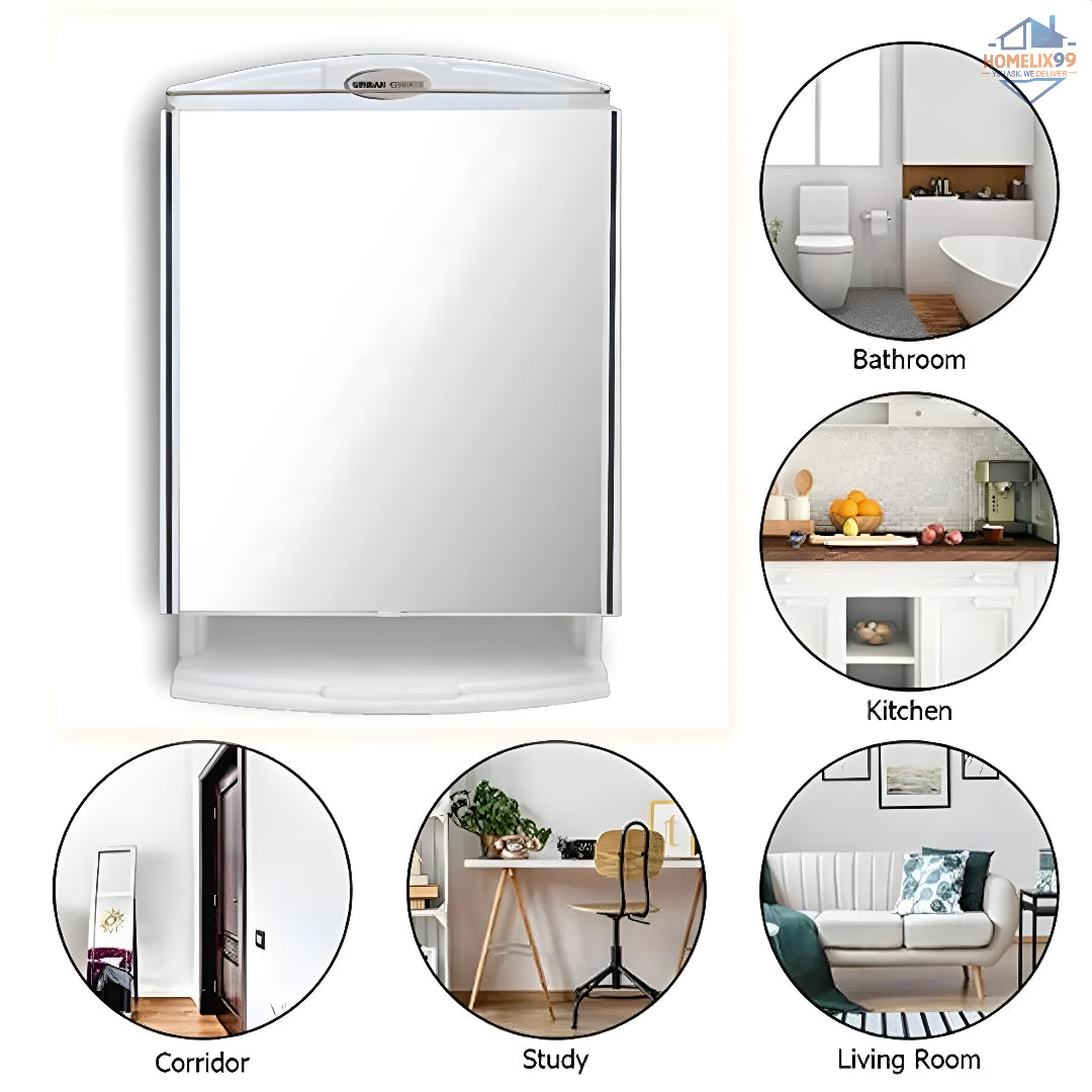 Urban Choice White Bathroom Cabinet with Mirror – Dustproof PPCP Plastic Wall Storage
