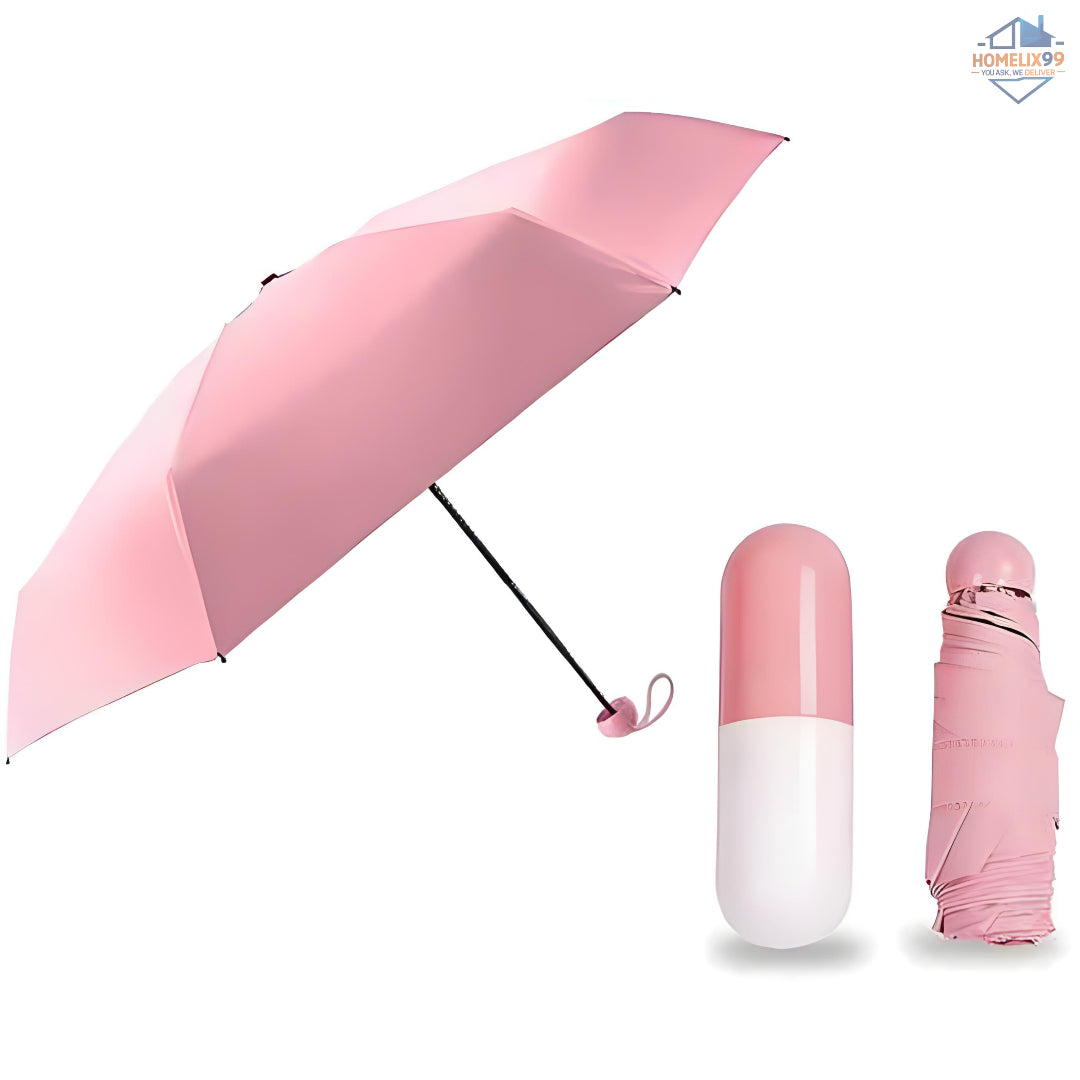 Capsule Folding Umbrella – Compact, Stylish, UV & Rain Protection (Random Color)
