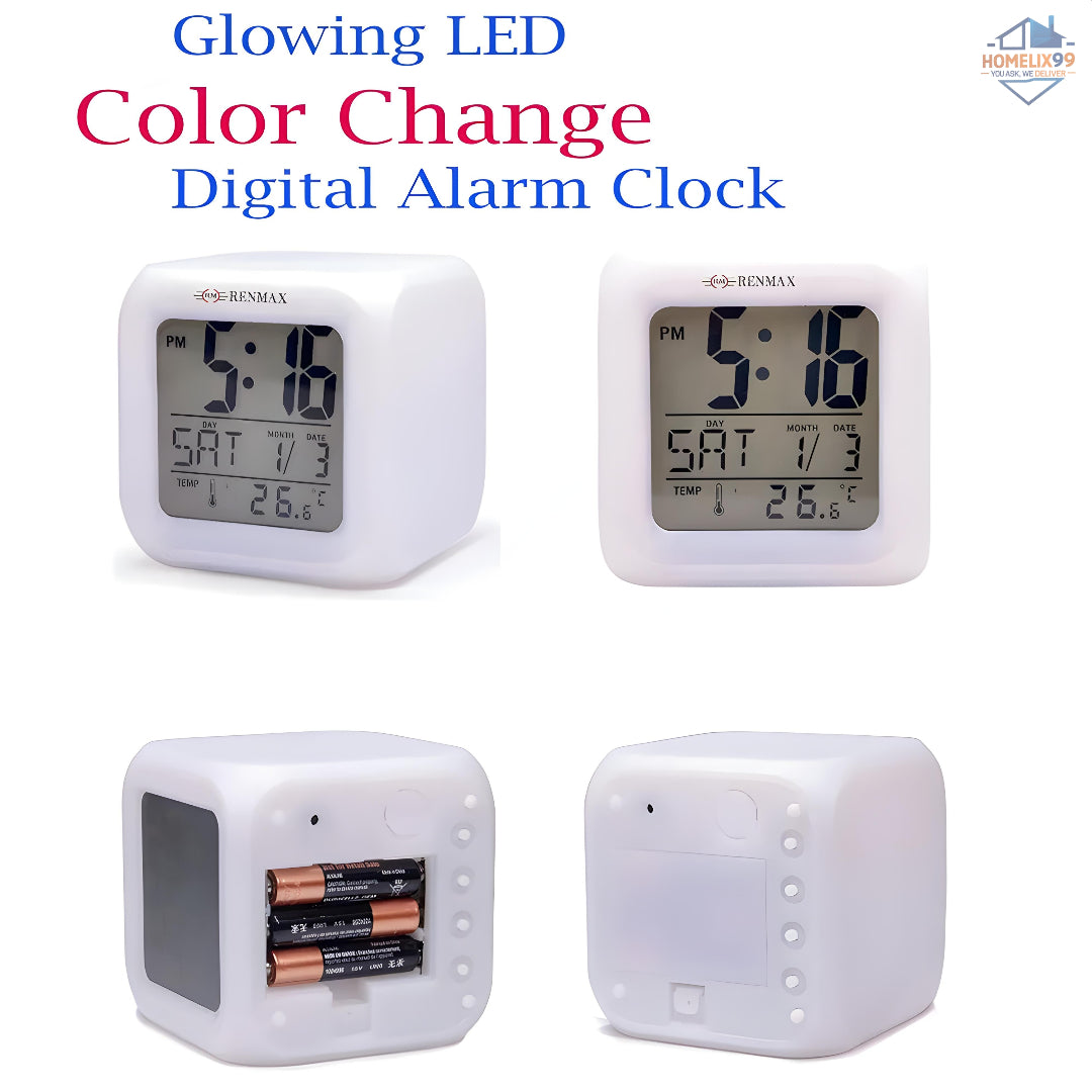 ⏰ Color Changing Digital LCD Alarm Clock – LED Cube with Temperature Display & Night Light 🌈