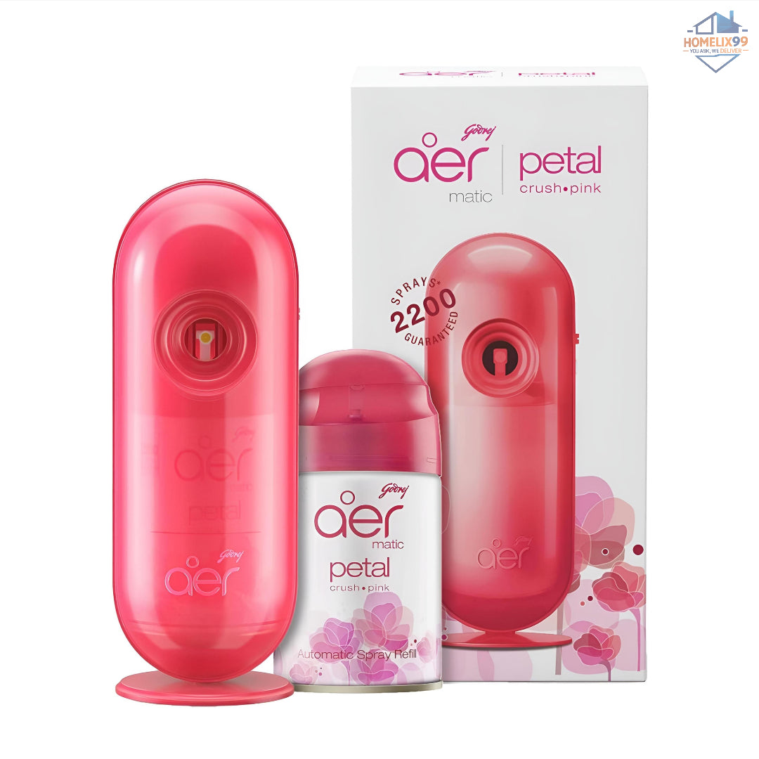 Godrej aer Matic Automatic Air Freshener Kit + Hand Spray – Petal Crush Pink Combo