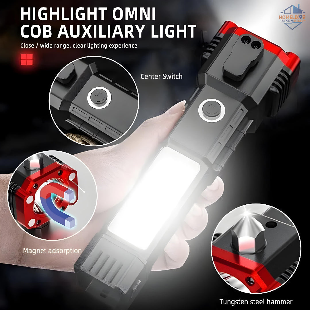 Rechargeable LED Torch with Emergency Tools – Ultra-Bright 3W Flashlight