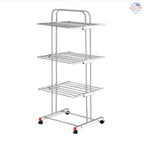 Heavy Duty Stainless Steel Foldable Cloth Drying Stand – 3-Layer Design with Castor Wheels
