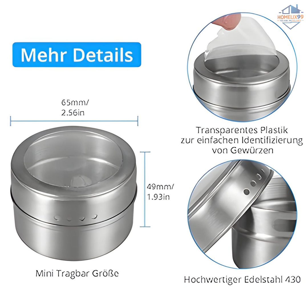 ✨ SS Magnetic Spice Rack – Stainless Steel Jar with Rotating Lid & Fridge Mount (1 Pc) 🧂🌿