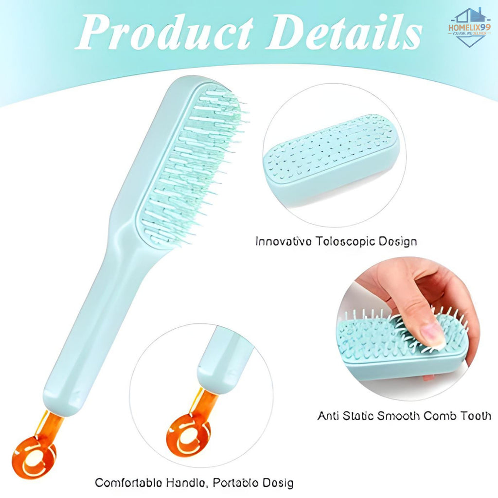 💆‍♀️ Self-Cleaning Hair Comb with Retractable Bristles – Anti-Static & Scalp Massage Brush ✨