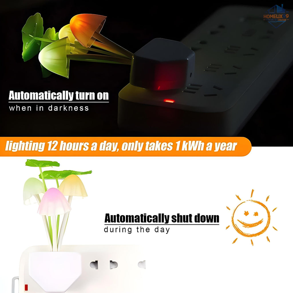 3D Mushroom LED Night Lamp with Auto Sensor – Color Changing Light for Kids Room & Home Decor