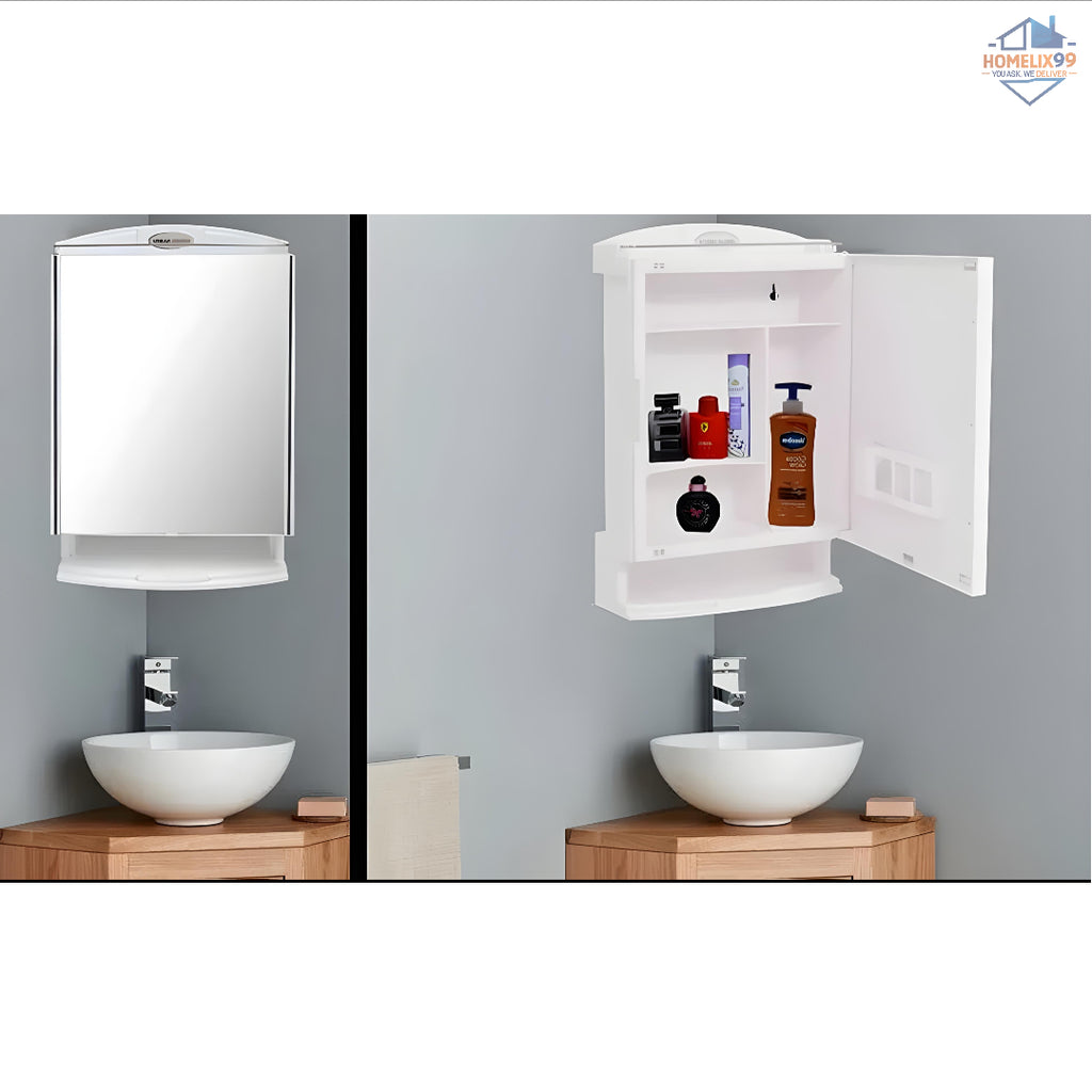 Urban Choice White Bathroom Cabinet with Mirror – Dustproof PPCP Plastic Wall Storage