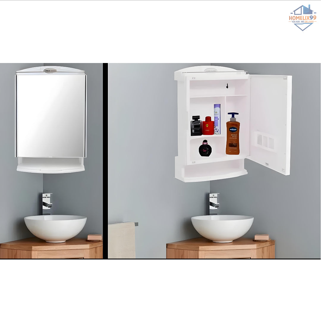 Urban Choice White Bathroom Cabinet with Mirror – Dustproof PPCP Plastic Wall Storage