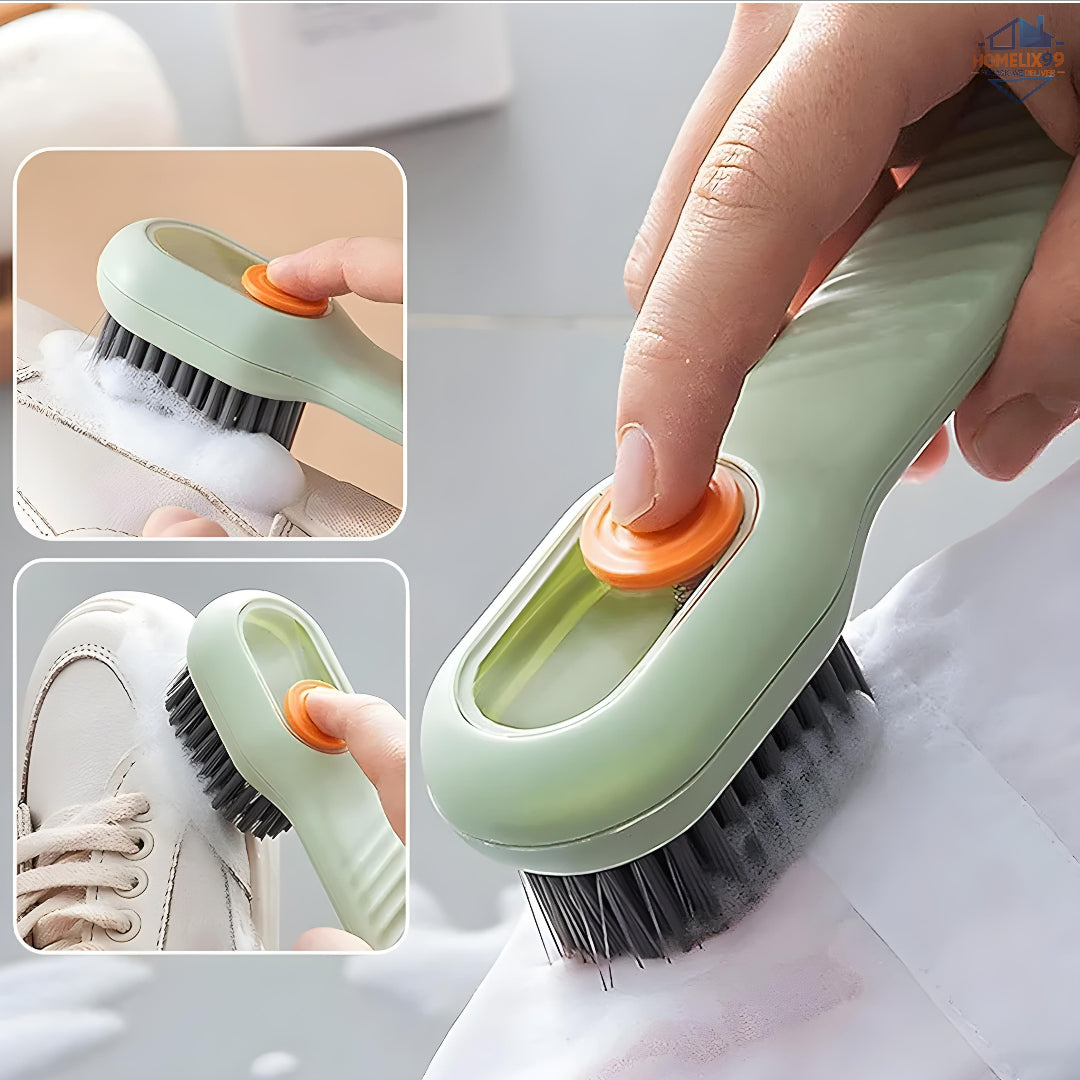 Shoe Cleaning Brush with Built-in Liquid Soap Dispenser – Soft Bristles for Shoes, Clothes & Sneakers