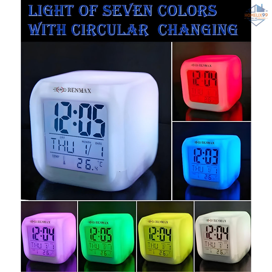 ⏰ Color Changing Digital LCD Alarm Clock – LED Cube with Temperature Display & Night Light 🌈