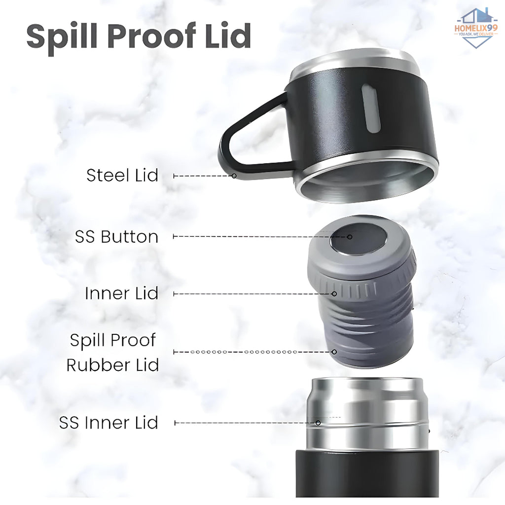 Double Wall Stainless Steel Vacuum Flask – 500ml Hot & Cold Thermos Bottle with Built-in Cup