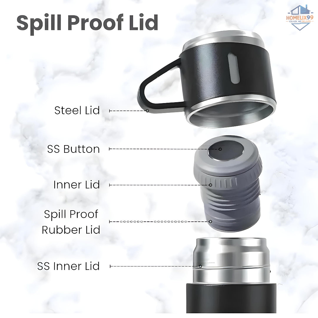 Double Wall Stainless Steel Vacuum Flask – 500ml Hot & Cold Thermos Bottle with Built-in Cup