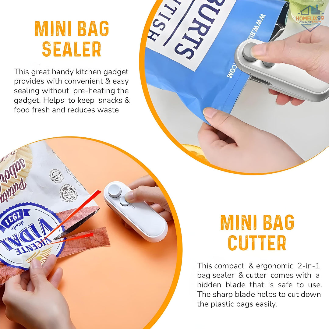 2-in-1 USB Mini Heat Sealer & Cutter for Plastic Snack Bags – Rechargeable, Magnetic, Pocket-Sized