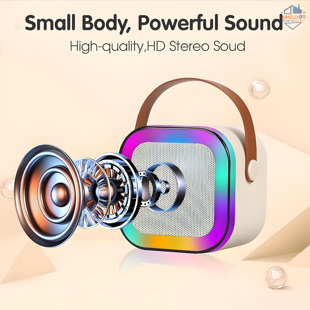 Mini Bluetooth Karaoke Machine for Kids – Wireless Speaker with Mic, Voice Changer & LED Lights