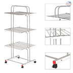 Heavy Duty Stainless Steel Foldable Cloth Drying Stand – 3-Layer Design with Castor Wheels