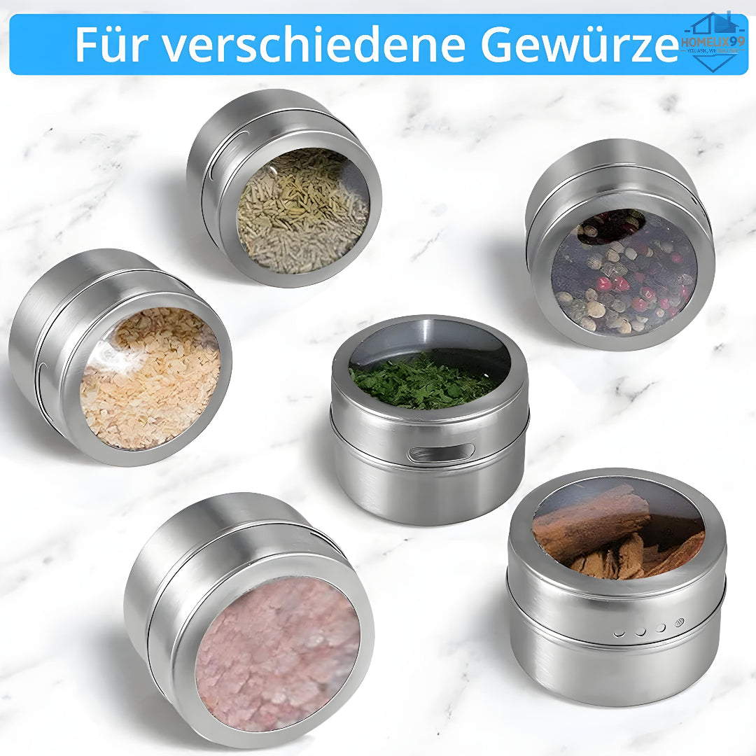 ✨ SS Magnetic Spice Rack – Stainless Steel Jar with Rotating Lid & Fridge Mount (1 Pc) 🧂🌿