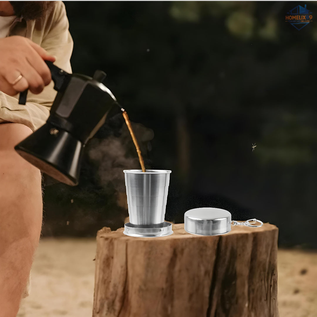 🥤 Stainless Steel Collapsible Travel Cup – Pocket-Sized Hydration for On-the-Go 🏕️