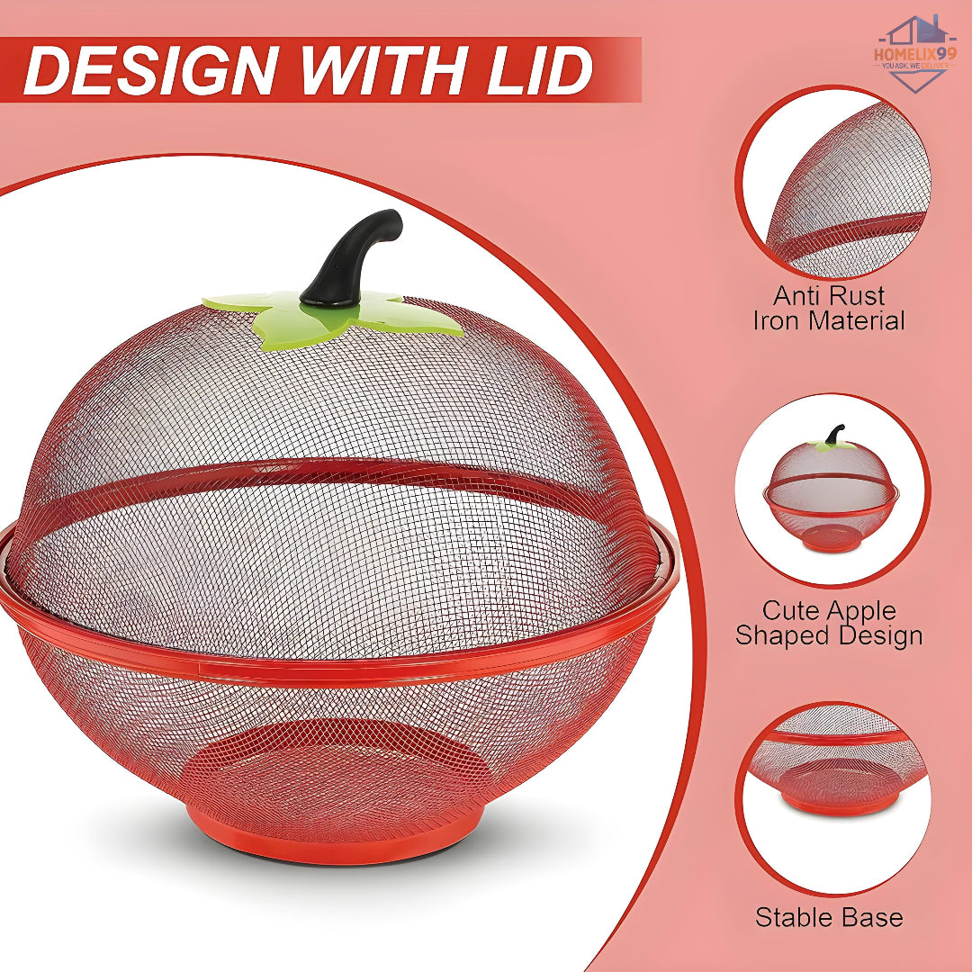 Stylish Apple-Shaped Fruit Basket with Net Cover – Freshness & Fly-Free Storage 🍎🍇