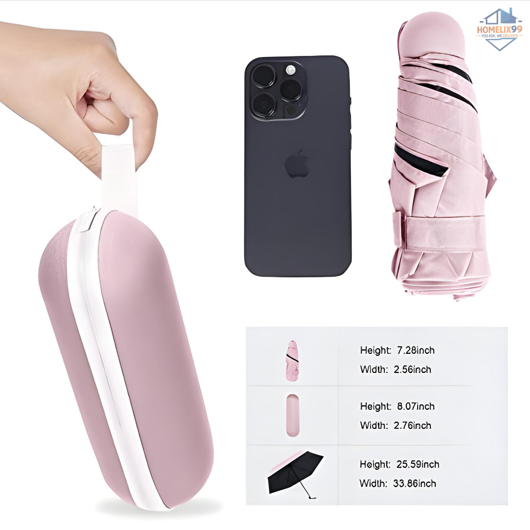 Mini Capsule Umbrella with Case – UV Protection, Windproof & Ultra-Portable (Random Color)