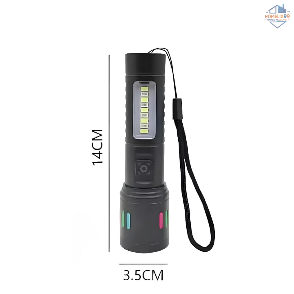 White Laser Long-Range Flashlight – Zoomable LED Torch with Sleek Aluminum Body