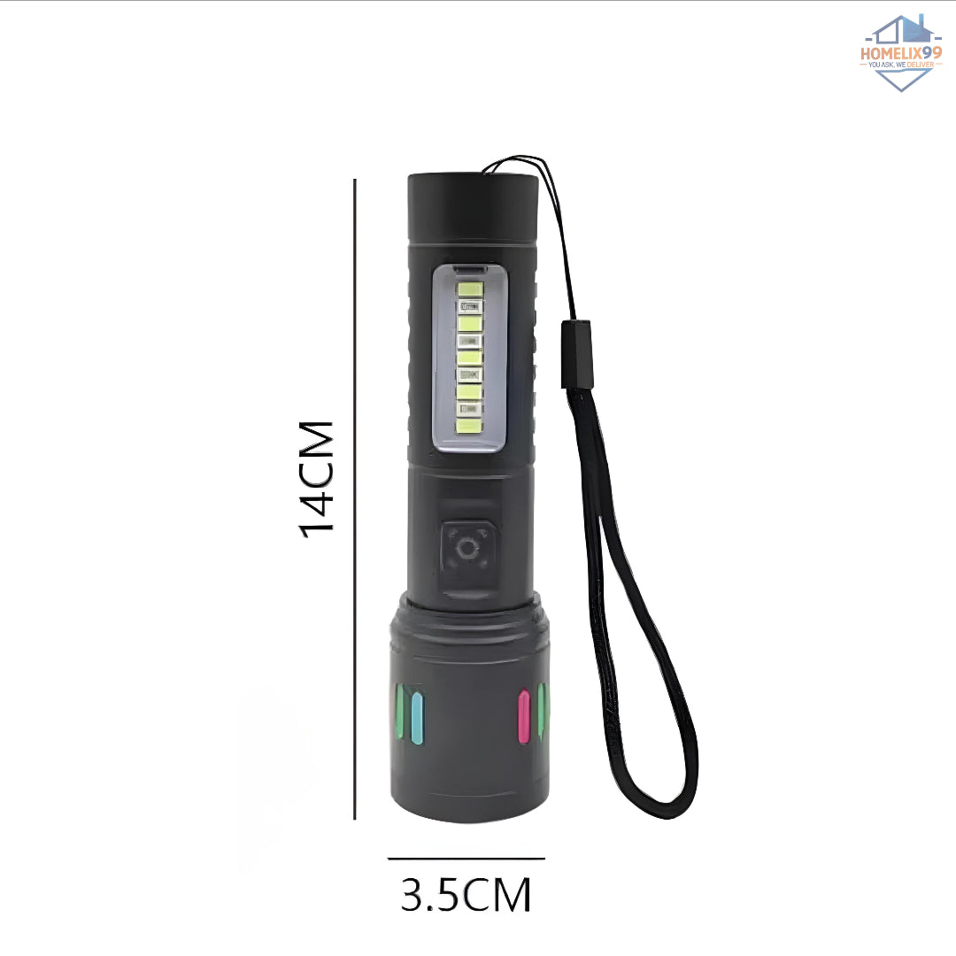 White Laser Long-Range Flashlight – Zoomable LED Torch with Sleek Aluminum Body