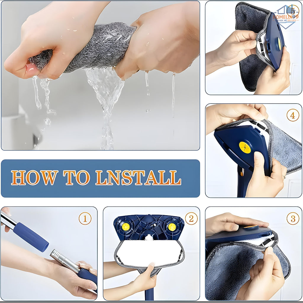 360° Rotatable Triangle Mop with Wring Function – Telescopic Floor Wiper & Microfiber Cleaner 🧼🧽