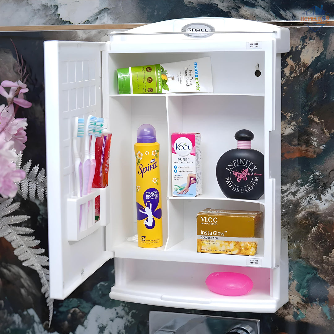 Urban Choice White Bathroom Cabinet with Mirror – Dustproof PPCP Plastic Wall Storage