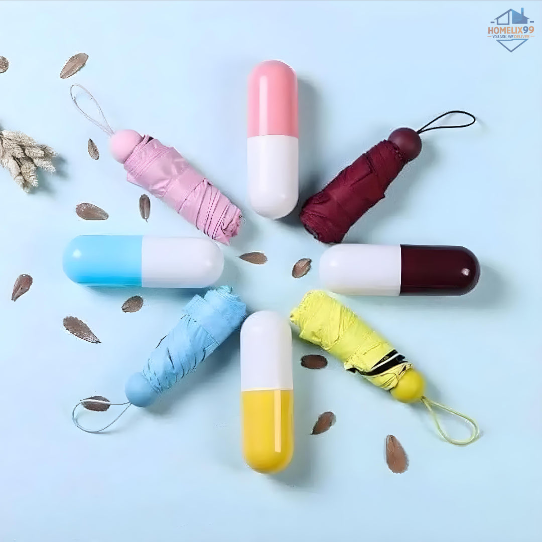 Capsule Folding Umbrella – Compact, Stylish, UV & Rain Protection (Random Color)