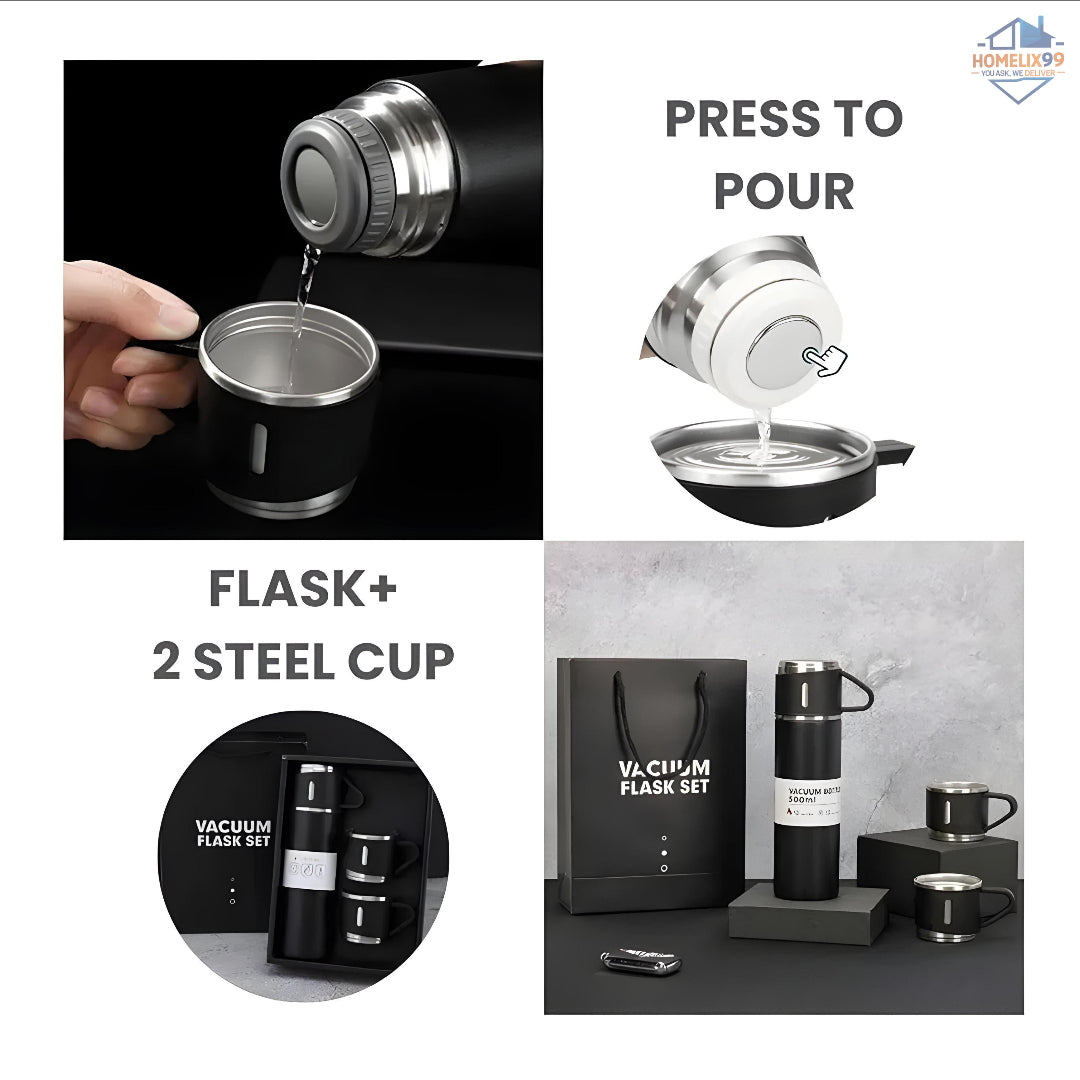 Double Wall Stainless Steel Vacuum Flask – 500ml Hot & Cold Thermos Bottle with Built-in Cup