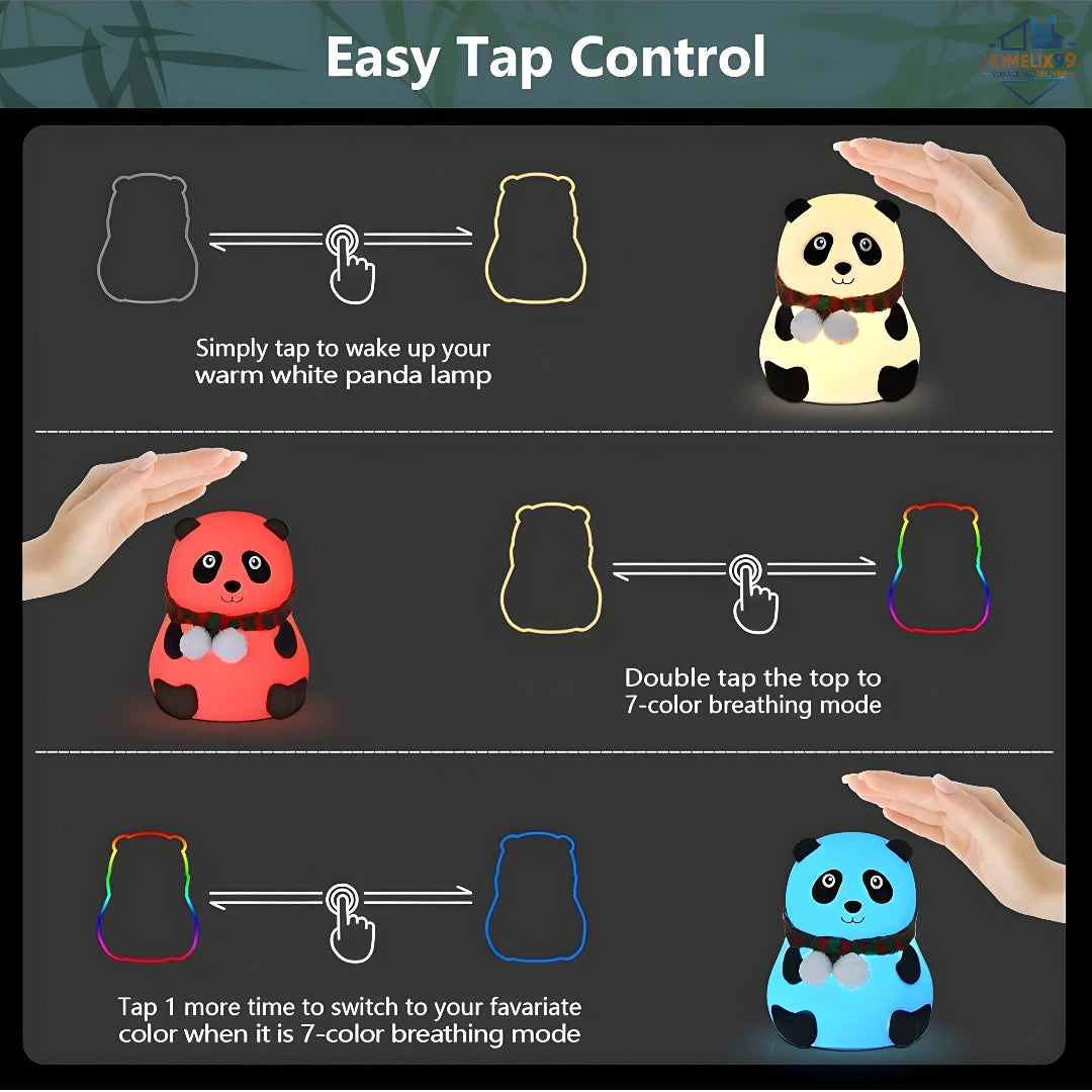 Silicone Panda Touch Lamp for Kids – 7-Color LED Night Light, Rechargeable & BPA-Free