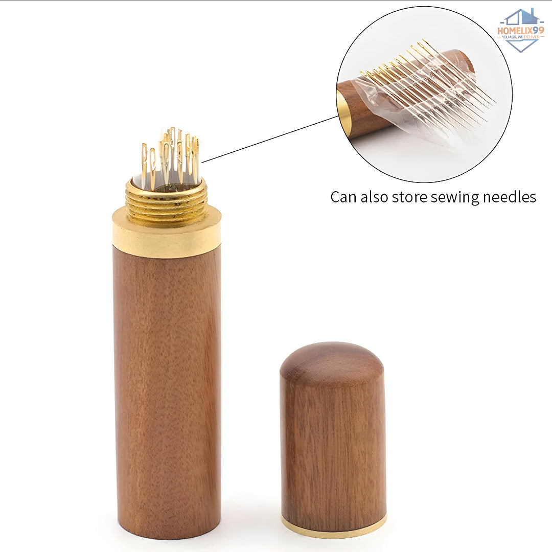 Portable Wooden Needle Storage Case – Handmade Ebony Craft Holder 🧵✨