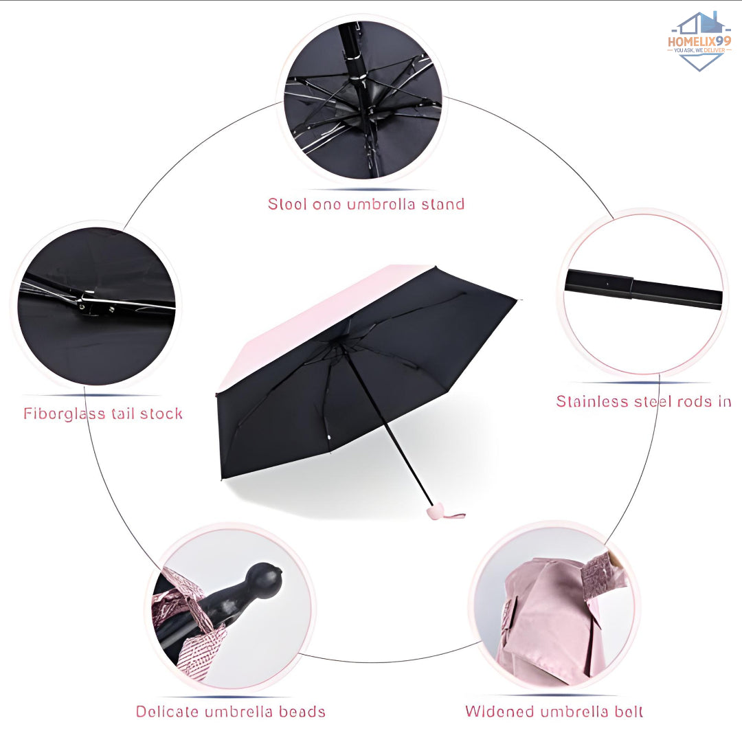 Mini Capsule Umbrella with Case – UV Protection, Windproof & Ultra-Portable (Random Color)