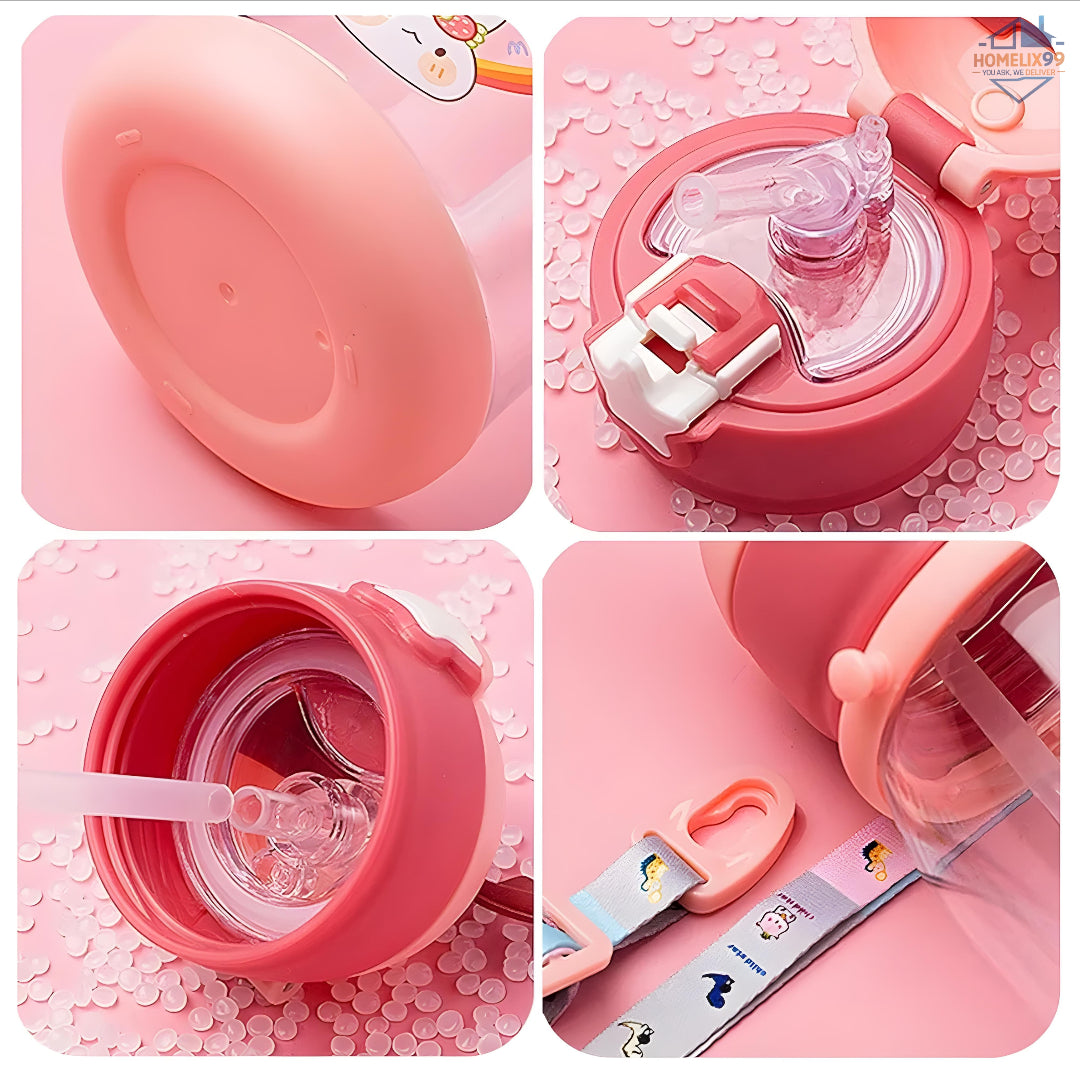 Water Bottle for Kids – Cute Cartoon Sipper Bottle (500ml) 🚰🐻🌈