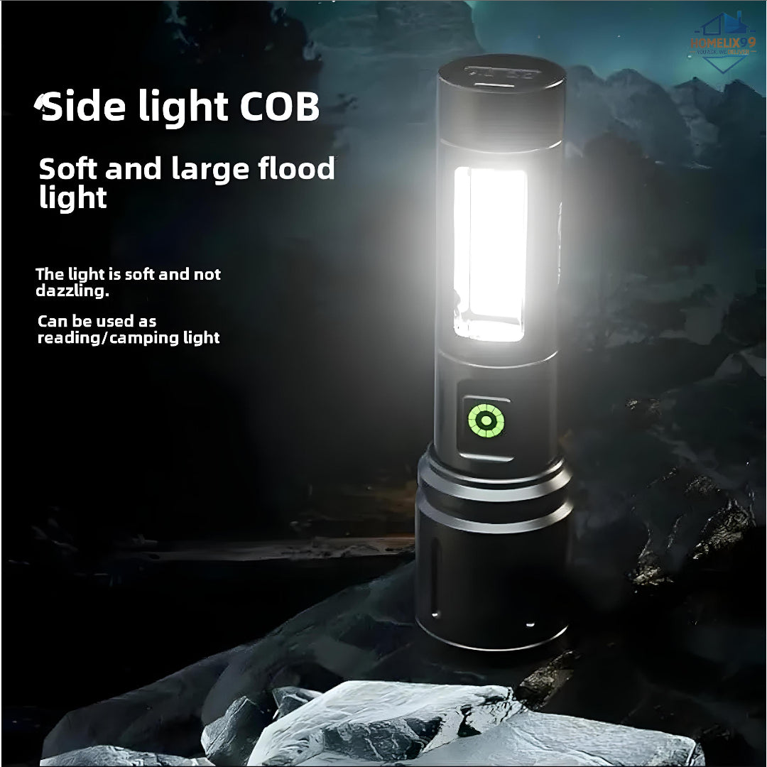 White Laser Long-Range Flashlight – Zoomable LED Torch with Sleek Aluminum Body