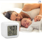 ⏰ Color Changing Digital LCD Alarm Clock – LED Cube with Temperature Display & Night Light 🌈