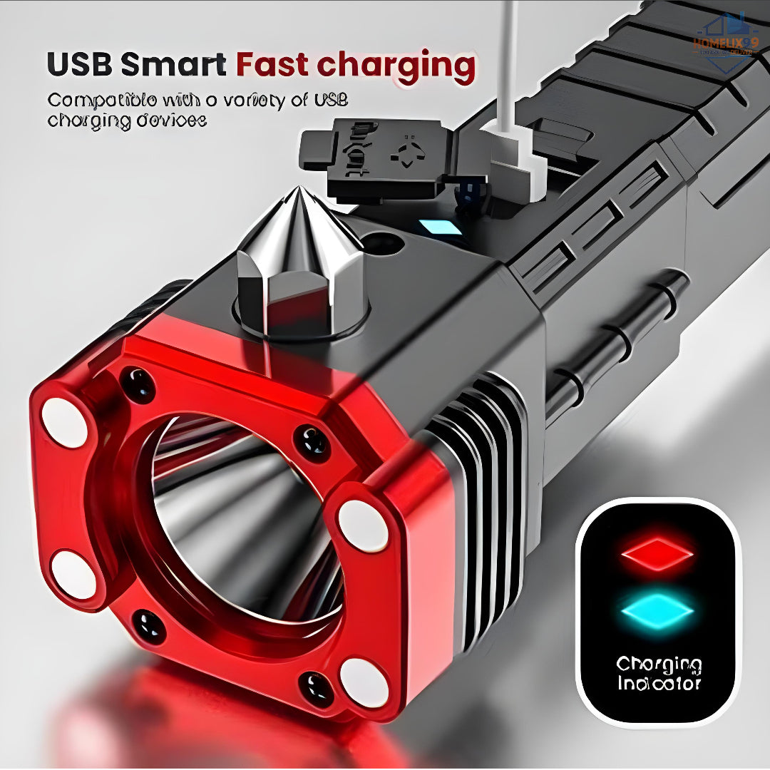 Rechargeable LED Torch with Emergency Tools – Ultra-Bright 3W Flashlight