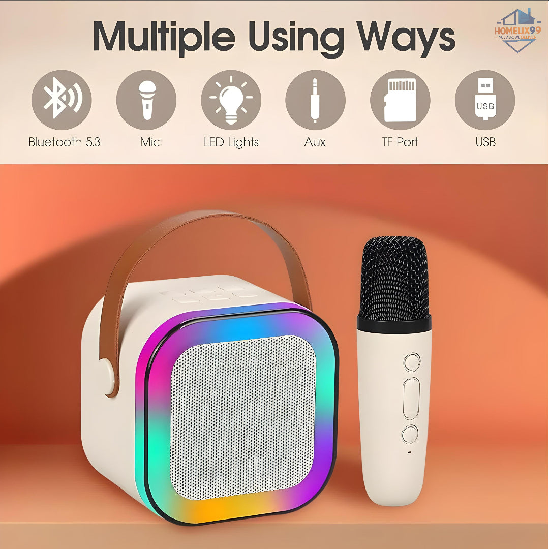 Mini Bluetooth Karaoke Machine for Kids – Wireless Speaker with Mic, Voice Changer & LED Lights