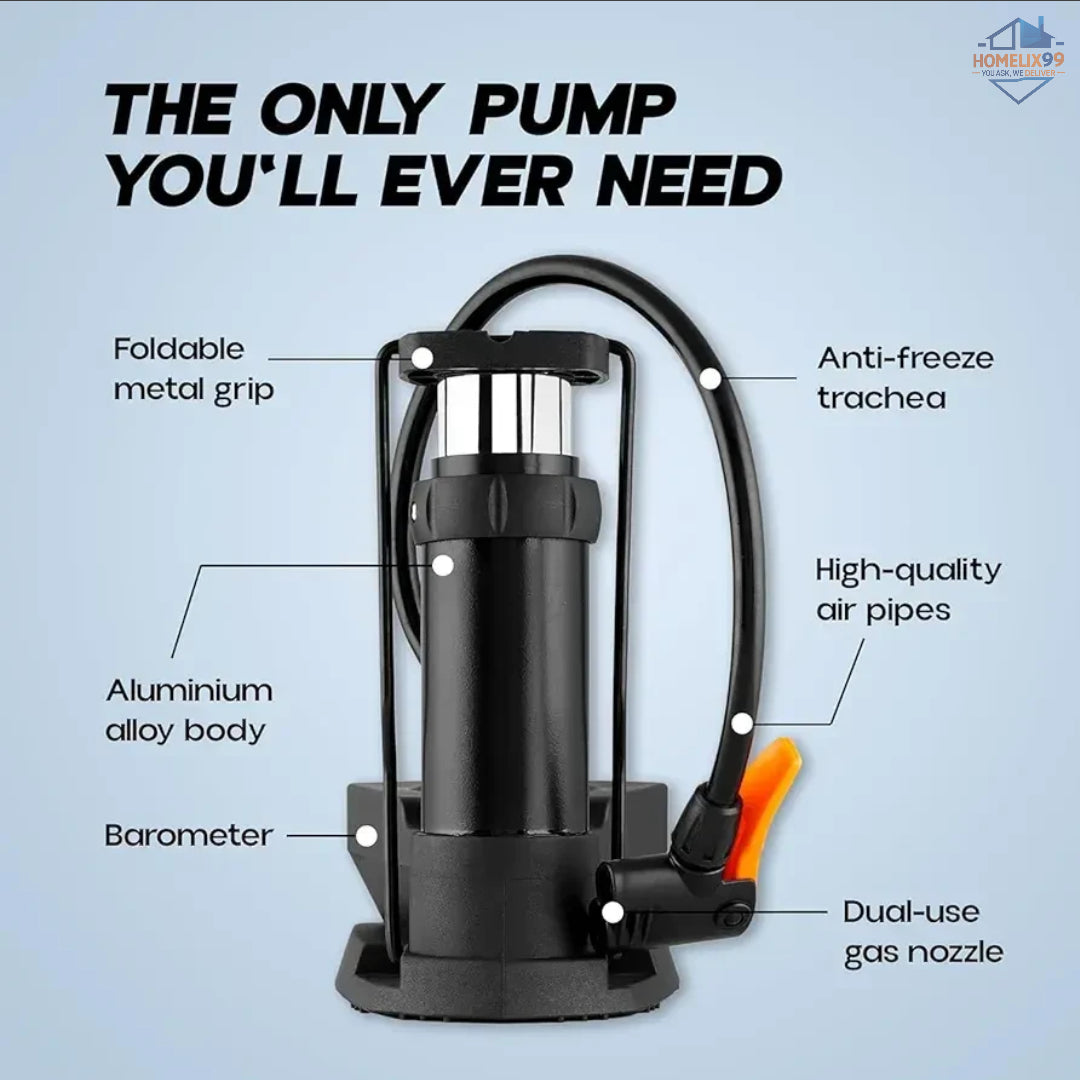 Portable High-Pressure Foot Air Pump with Gauge – Heavy-Duty Inflator for Car, Bike, Sports & More