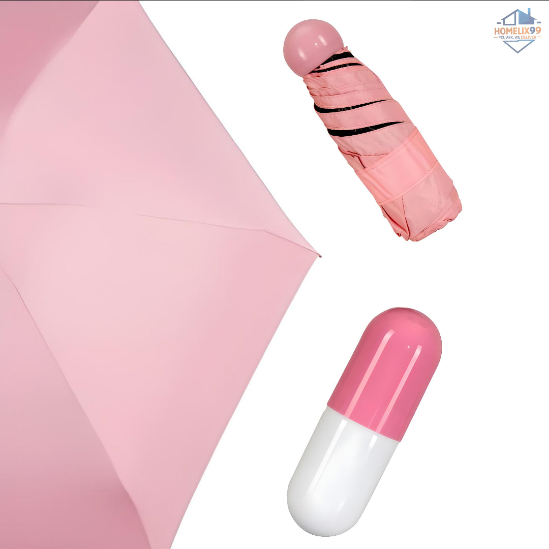 Capsule Folding Umbrella – Compact, Stylish, UV & Rain Protection (Random Color)